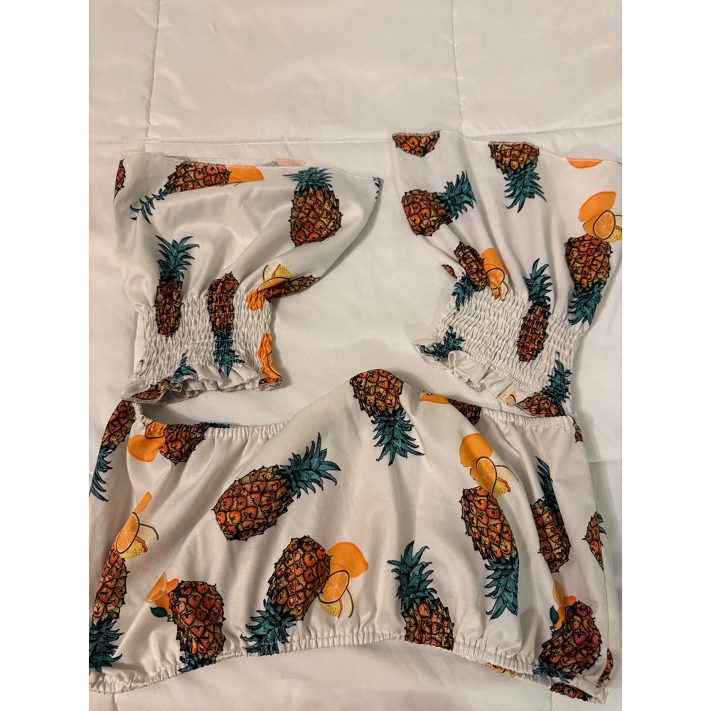 SHEIN Curve Pineapple Print Off the Shoulder Crop Top White 2XL PlusSize Smocked - Picture 5 of 5